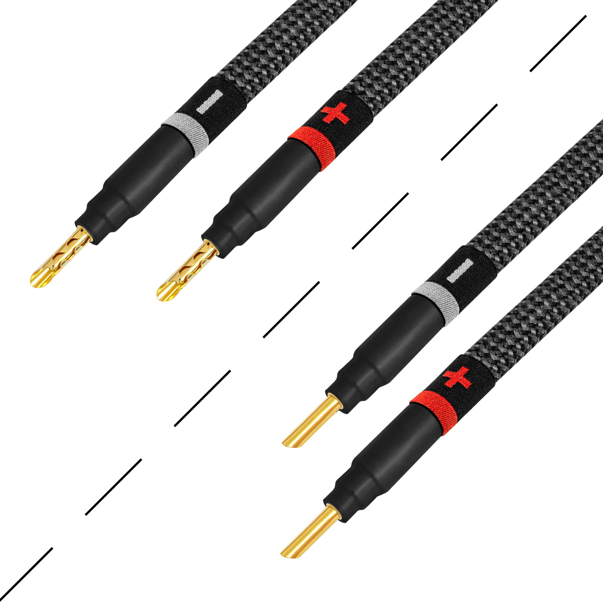 WORLDS BEST CABLES Coppia di cavi per altoparlanti HiFi audiophile di alta qualità, 8 AWG, in OFC ultra puro, con connettori a banana Eminence Gold e rivestimento in tweed al carbonio