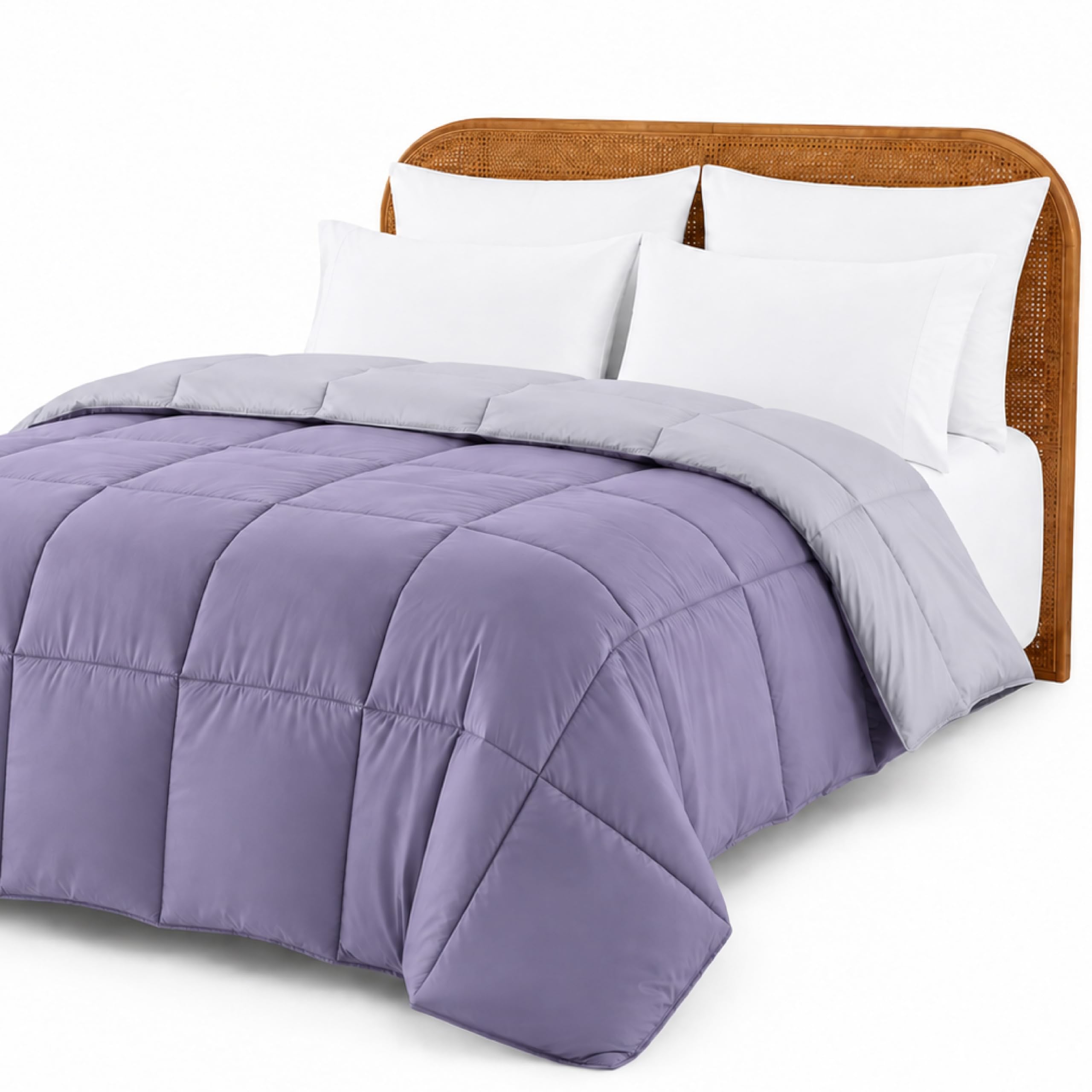 Modern Threads Comforter Duvet Insert, Reversible Quilted Down Alternative Comforter with Corner Tabs, All Season Bedding, California King, Purple/Silver