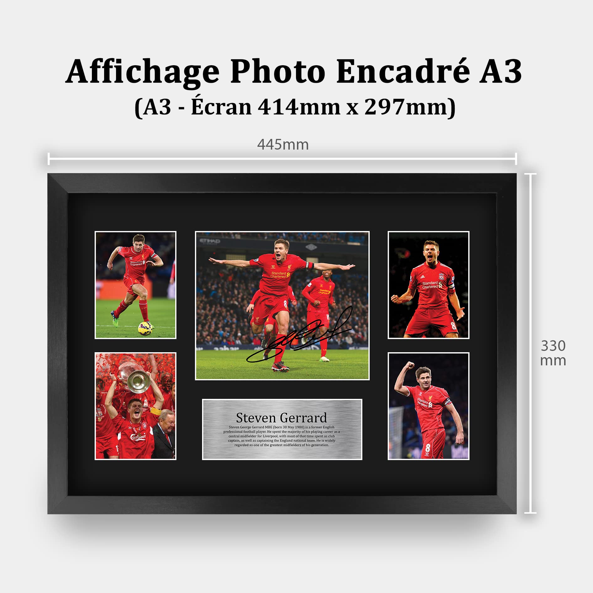HWC Trading FR A3 Steven Gerrard Liverpool Cadeaux imprimés photo autographe signée pour les fans de football et les supporters - A3 Encadré