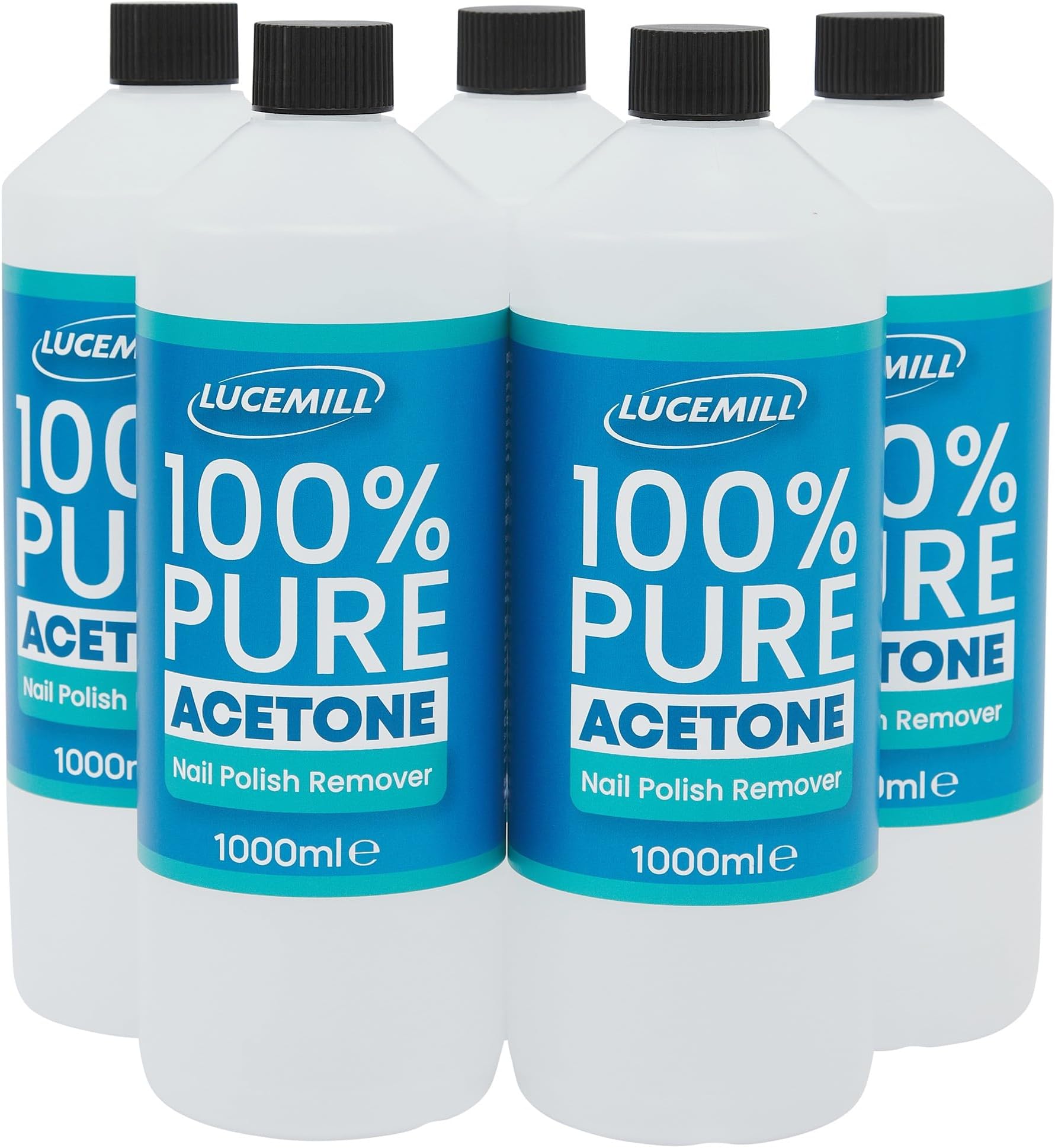 Lucemill Pure Acetone Nail Polish Remover | 5 x 1 litre | Super Strength Formula | Acetone Acrylic Remover Kit | Clear Liquid