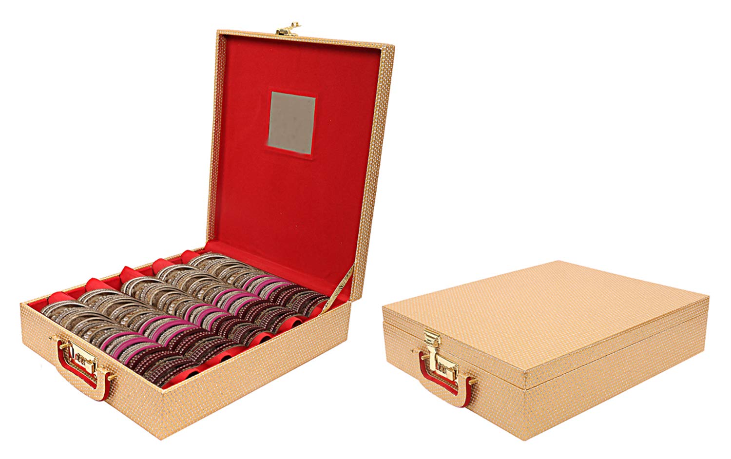 Kuber Industries Wooden 2 Pieces Five Rod Bangle Storage Box (Gold),CTKTLUG857