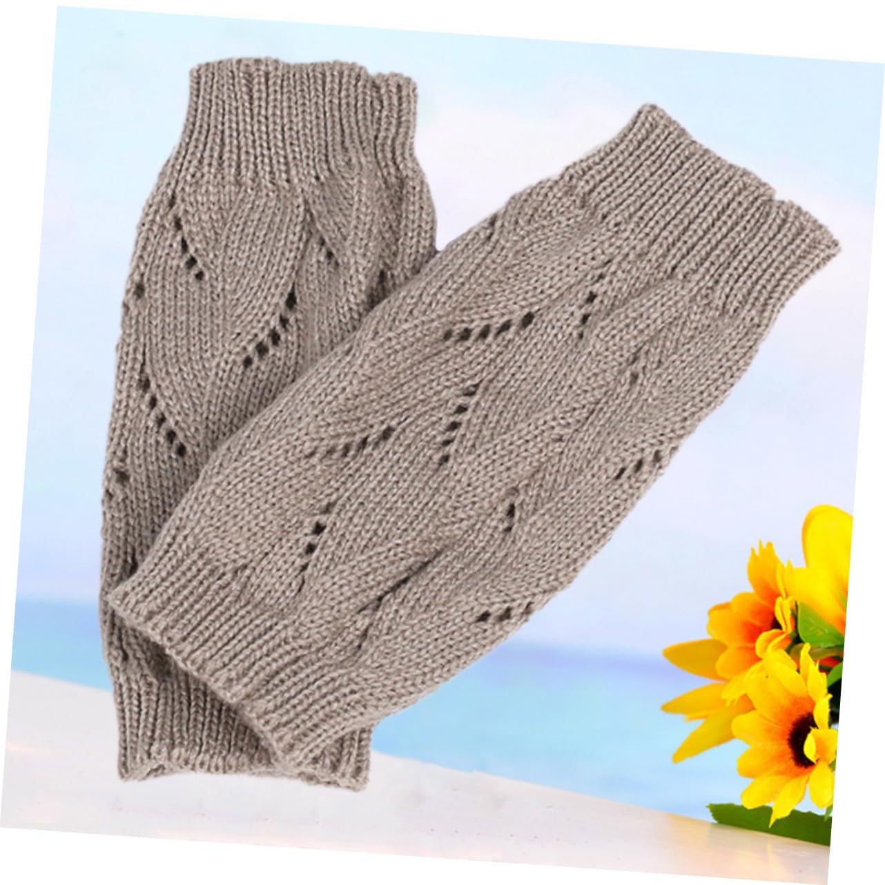 TOVINANNA Women's Long Fingerless Arm Warmers Warm Knitted Crochet Gloves with Thumb Hole for Cold Weather Light Grey