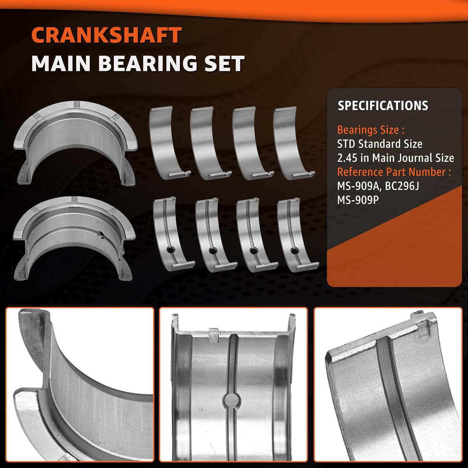 STD Main & Rod Bearings Kit Compatible with Chevy GM 1968-2002 SBC 350 305 327 307 5.7L 5.0L V8 Car & Truck Engines - 2.450in Journal Standard Size Replace# MS909A BC296J BB253J CB663A 8-2555A