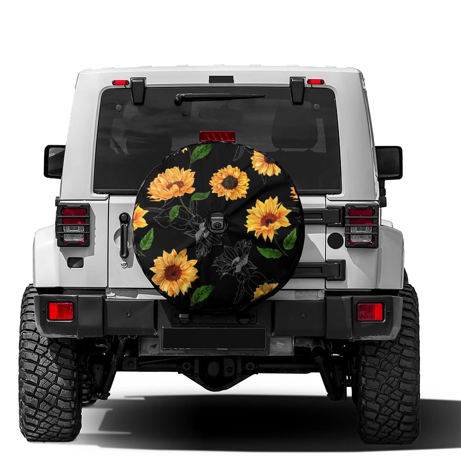 Delerain Spare Tire Cover with Backup Camera Hole Sunflowers Wheel Covers Waterproof Dust-Proof UV Sun Universal Fit for Jeep Trailer RV SUV Truck (18 Inch for Diameter 32"-34")