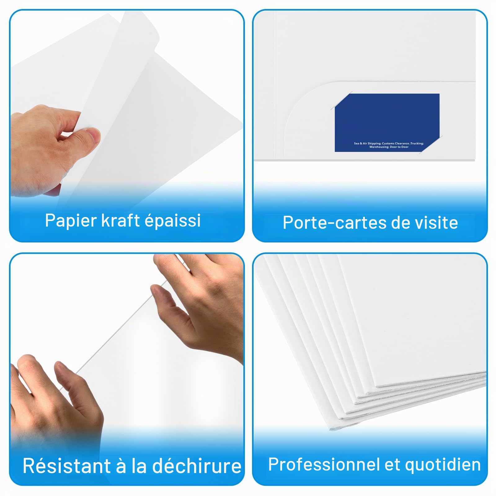 Lot de 25 Chemise Cartonnée A4 en papier kraft 350 g/m², Chemise Papier Porte documents A4 avec fente pour cartes de visite - Porte-documents en carton pour réunions et fichiers - Blanc