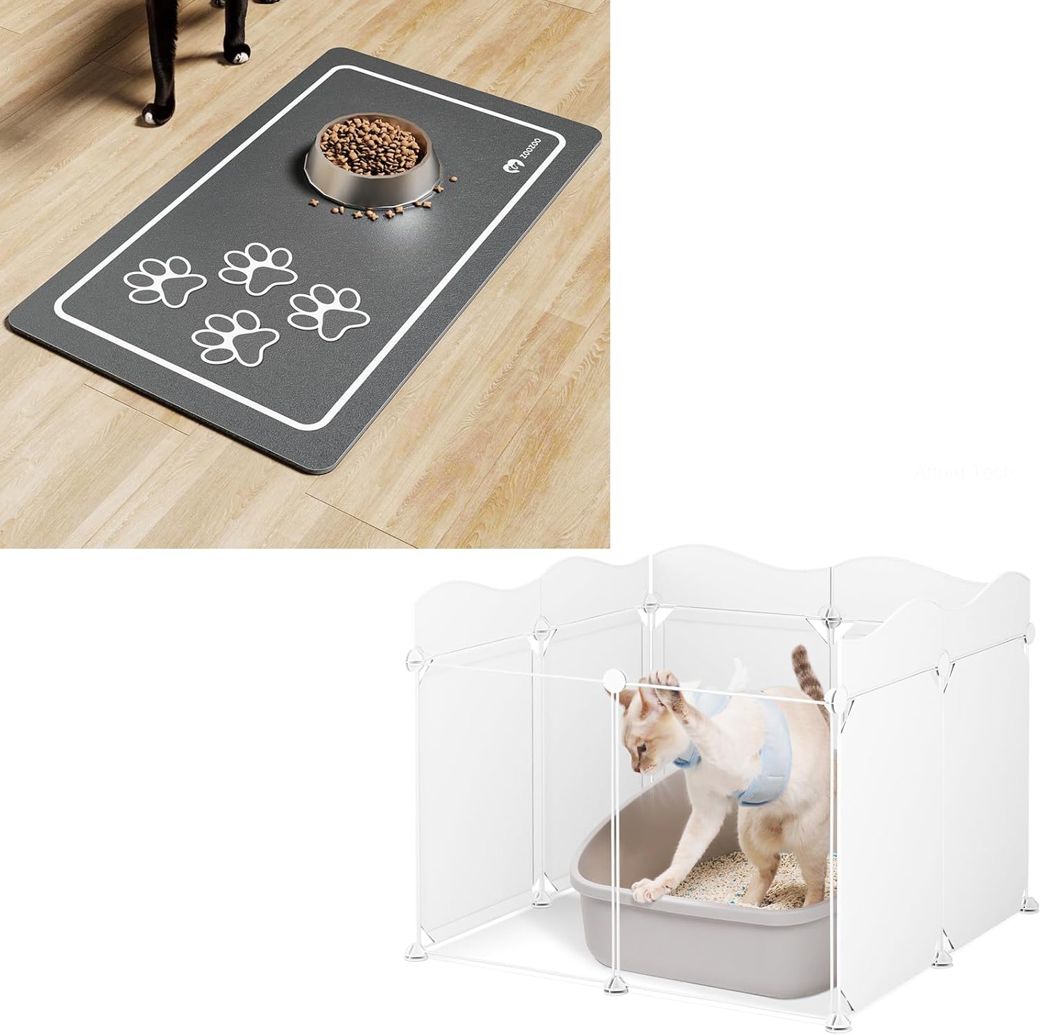 ZooZoo Cat Litter Box Enclosure Splash Guard and Pet Feeding Mat for Dog & Cat