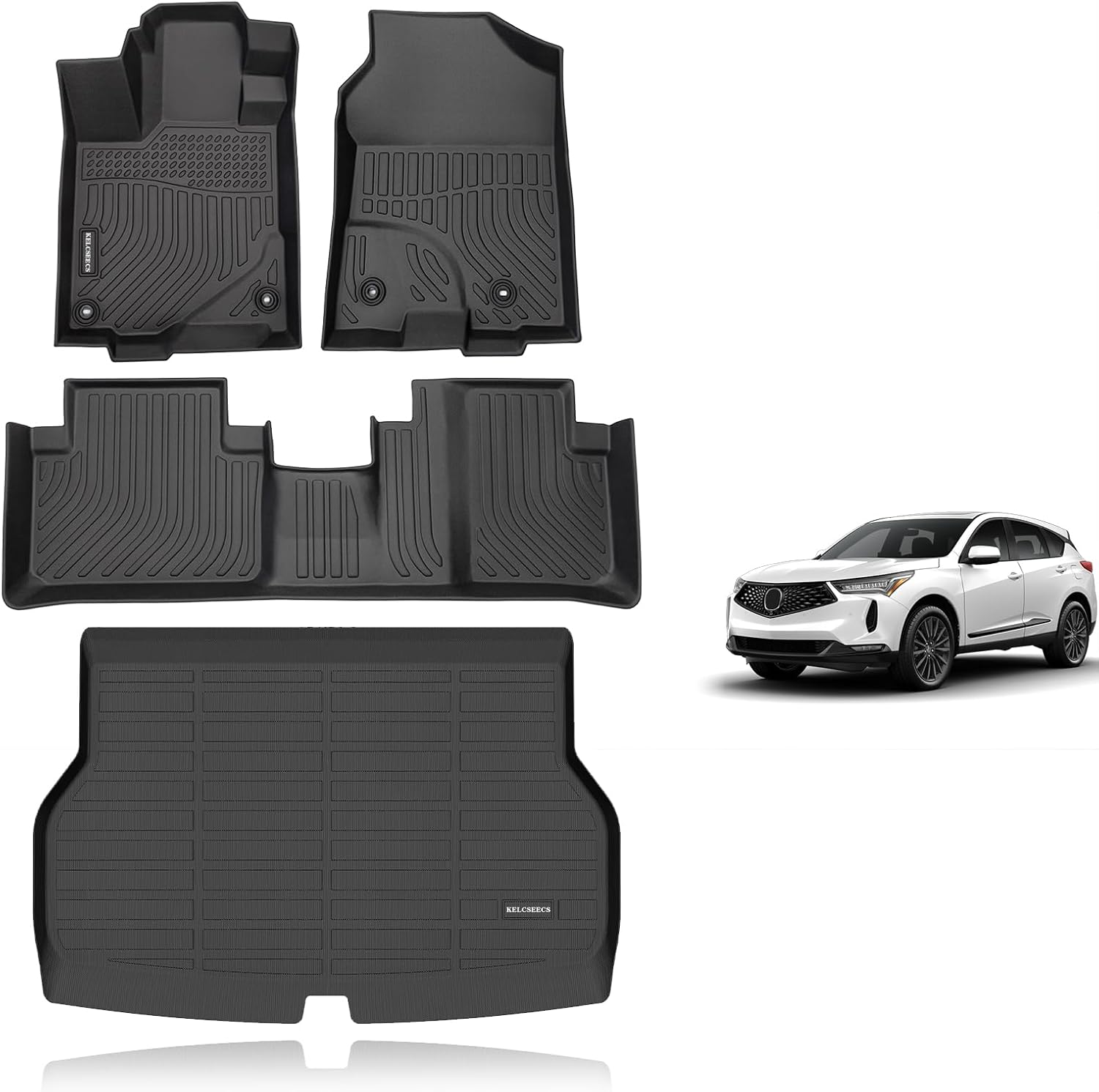 KELCSEECS® Floor Mats & Cargo Liner Custom for Acura RDX 2013 2014 2015,All Weather Protection TPE Floor Liners Front& Rear Row Full Set RDX Accessories Black 4)2013-2015 | For RDX | Full Set