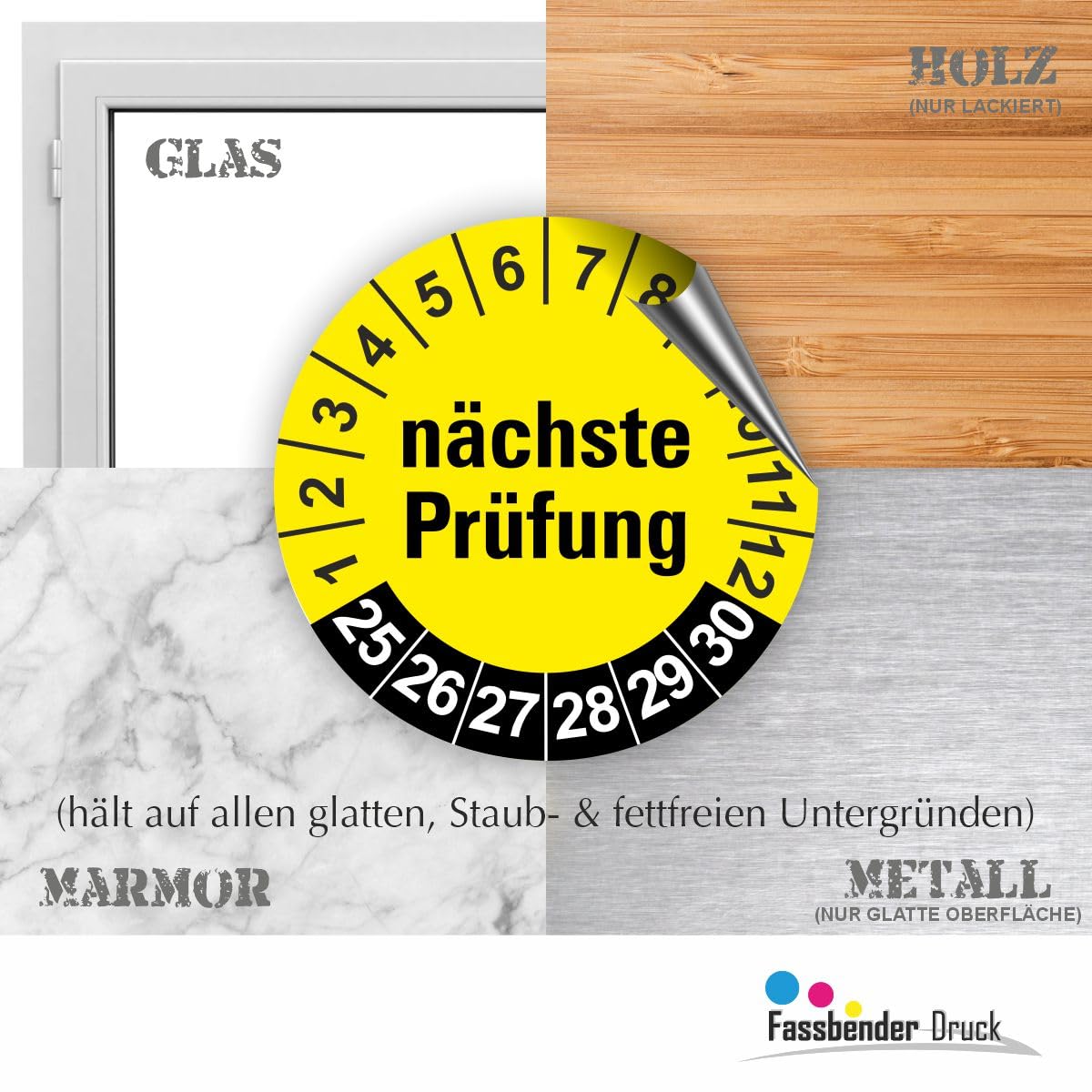 Hochwertige Prüfetiketten FD-4 NÄCHSTE WARTUNG Ø 30mm - Selbstklebende PVC-Folie - Wartungsetiketten für Prüfung - Prüfplakette für Prüfungsnachweis (60 Stück)