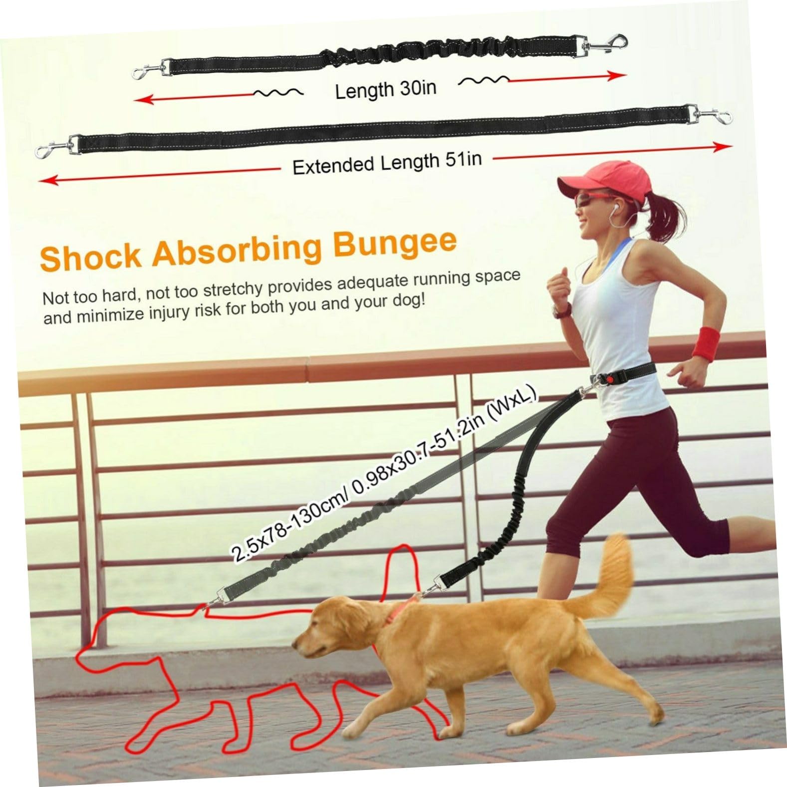 ibasenice Dog Leash Hands for Jogging Comfortable Adjustable Waist Belt Short Leash -100 Lbs Stainless Steel Connector Black