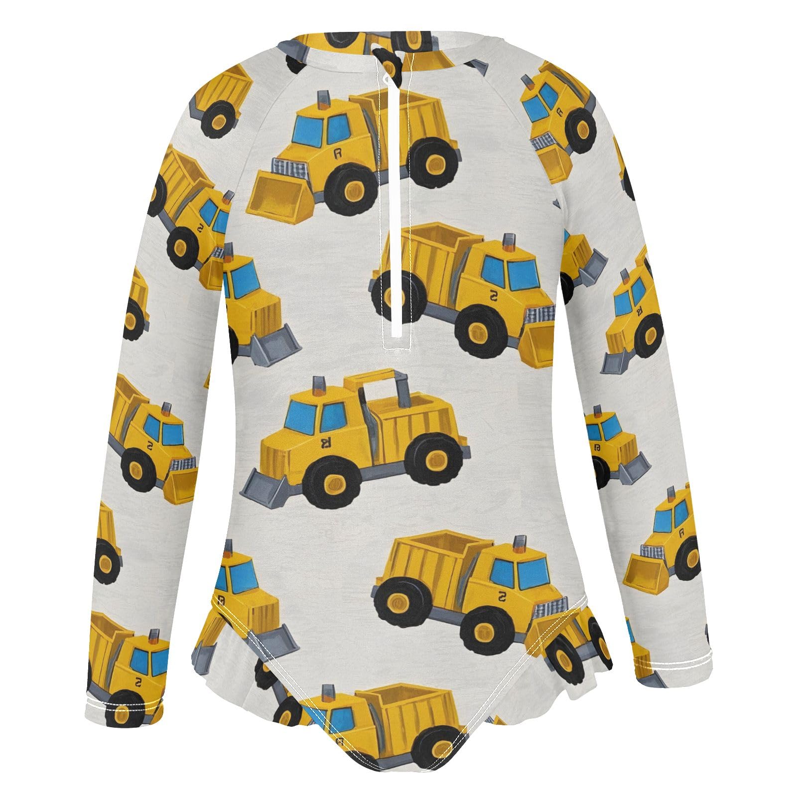 ALAZA Swimsuit for Girls Long Sleeve Rashguard Bathing Suit Bulldozer Cartoon Quick Dry 4T