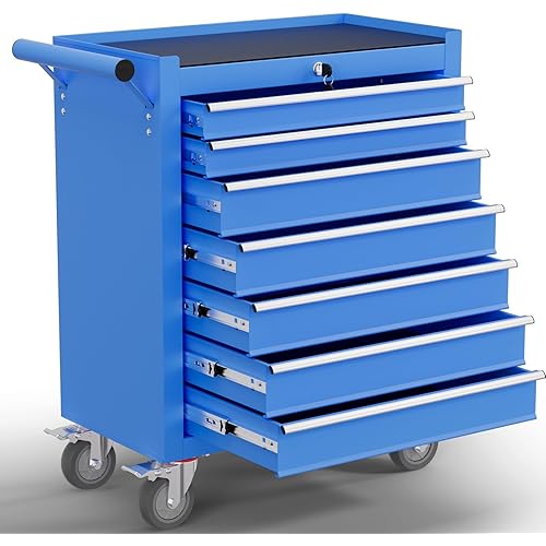 7-Drawer Tool Chest,Rolling Tool Cart with Wheels,High Capacity Tool Cabinet with Locking System for Garage, Warehouse, Workshop-Blue