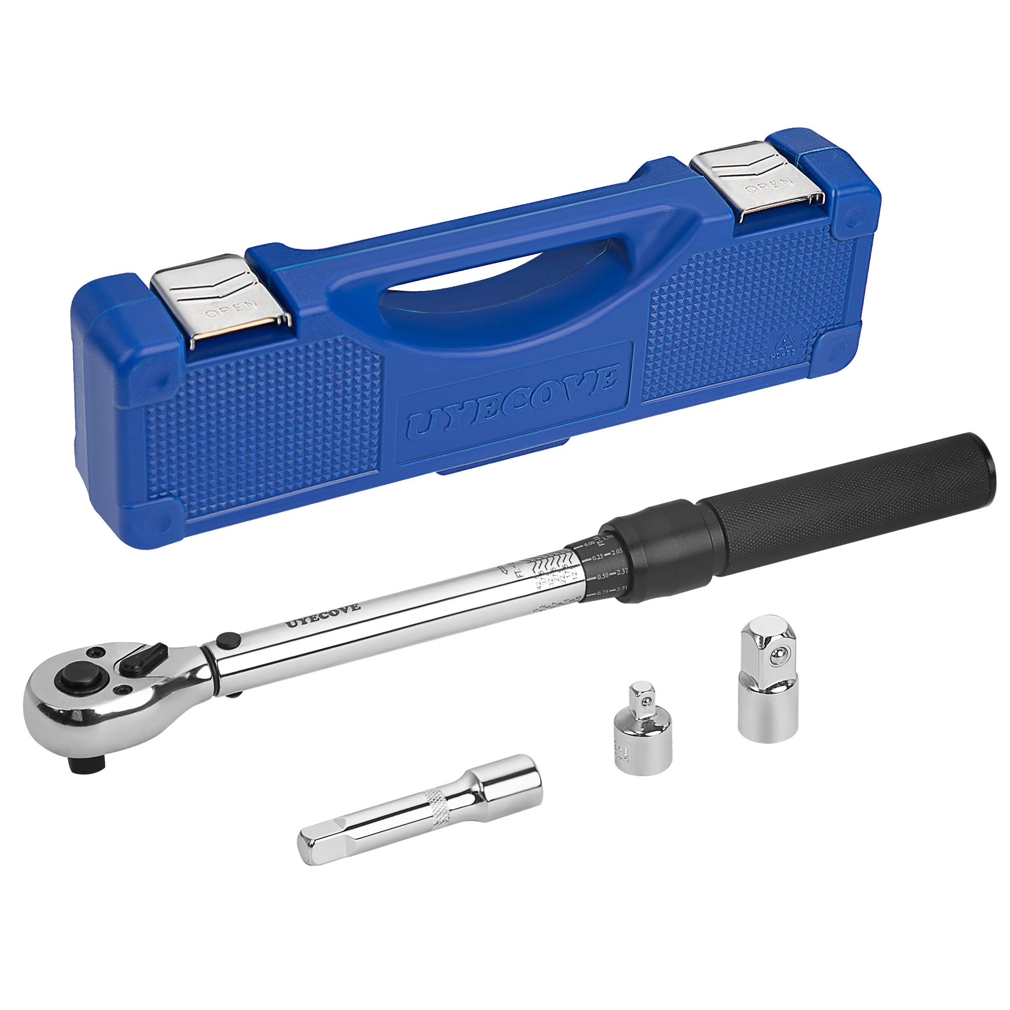 3/8-Inch Drive Click 3/8 Torque Wrench 4 Pcs Set, 10~45FT/13.5-61N.m, Torque Wrench 3/8 with Extention Bar, 3/8'' to 1/2'' Adaptor and 3/8'' to 1/4'' Adaptor