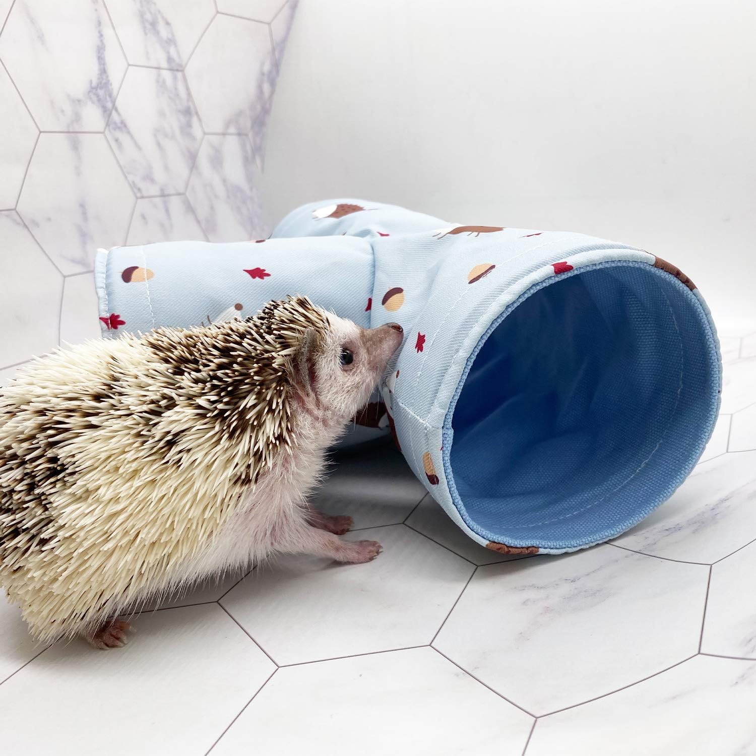 Handmade Small Animal 3-Way Hideout Tunnel Collapsible Pet Play Toy Tunnel Tube for Dwarf Rabbit Hamster Guinea Pig Chinchilla Sugar Glider Hedgehog (Blue)