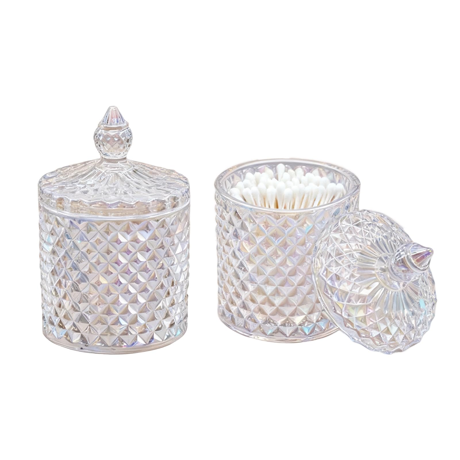 2PCS Home Decorative Qtips Holder Dispenser Glass Storage Container Bathroom Counter Vanity Organizer Colorful