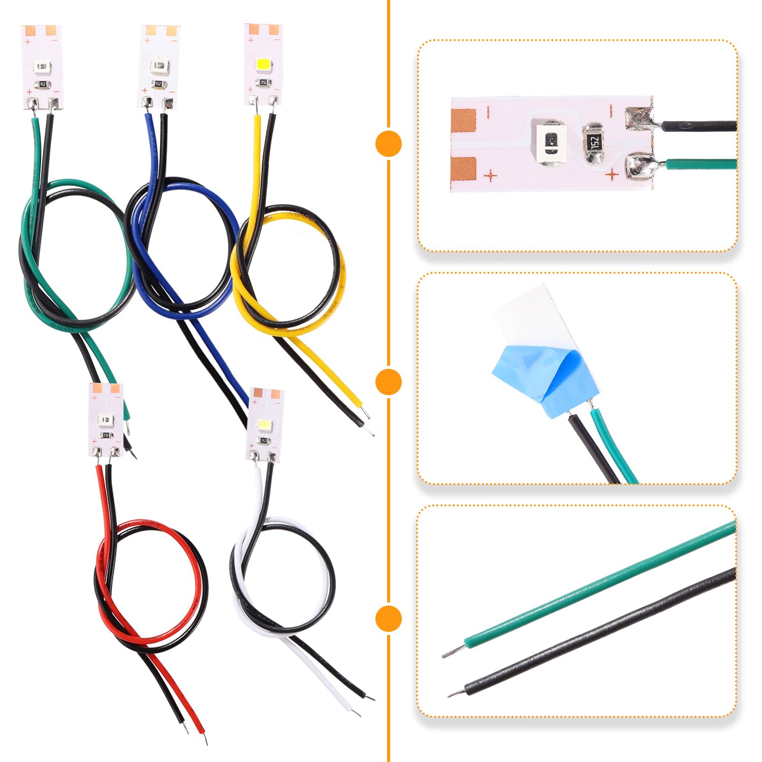 Lyeteung 15 PCS 17mm 12V - 18V Pre Wired Strip, 2835 SMD LED Model Railway LED Lighting, White/Red/Yellow/Blue/Green - Image 3
