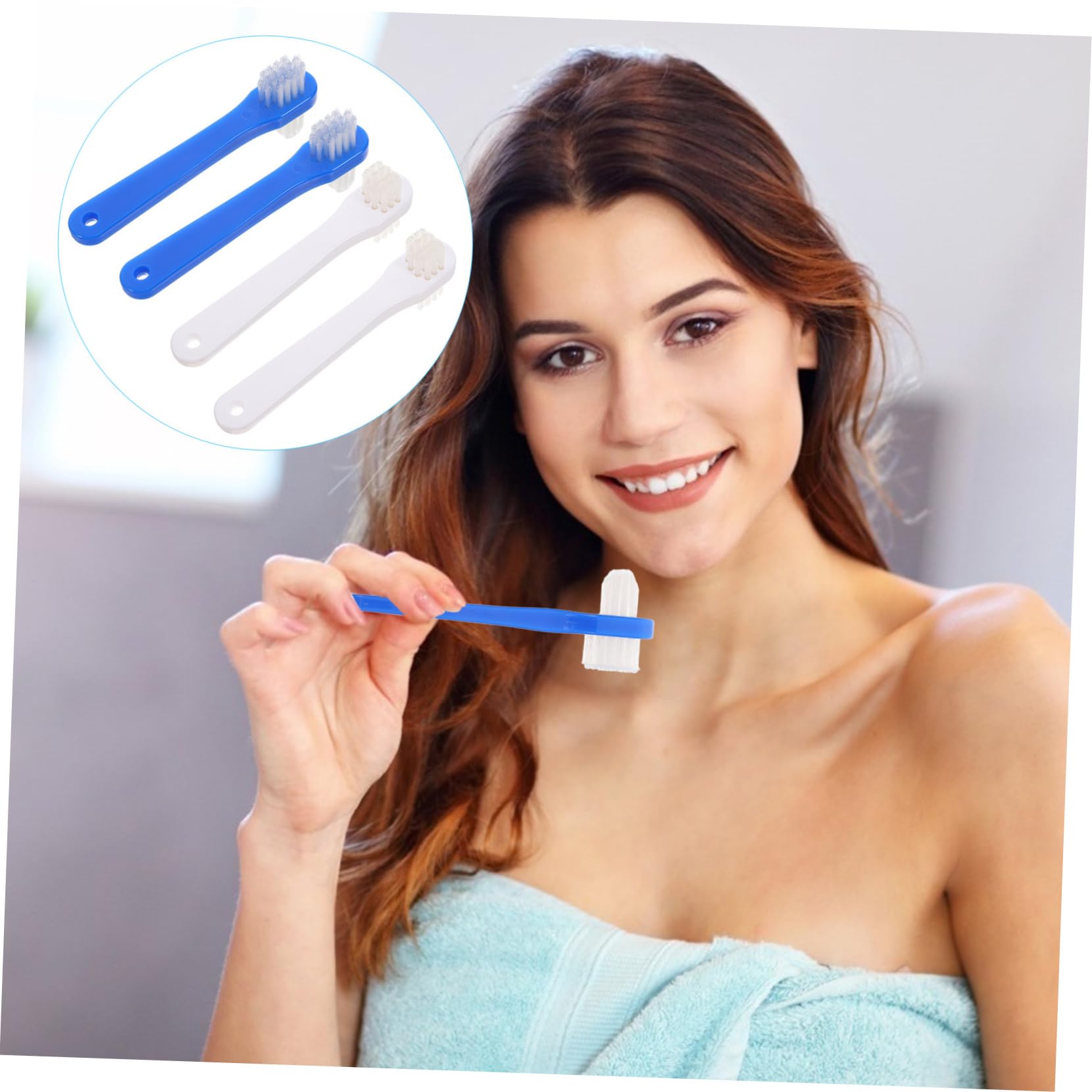 FRCOLOR 5 Set Spazzolino Per Denti Adulto Per Dentiere Per Accesso Facile Materiale Sicuro E Adatto Tutti Tipi Dentiere Ergonomico Per Presa 4 Pezzi*5