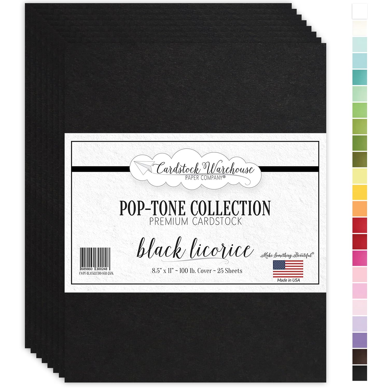 Cardstock Warehouse Pop-Tone Black Licorice Cardstock Paper – 25 Sheets, 8.5 x 11" - 100 lb / 270 GSM Premium Black Card Stock for Die-cutting, Crafts, Printing, Card Making and DIY Projects