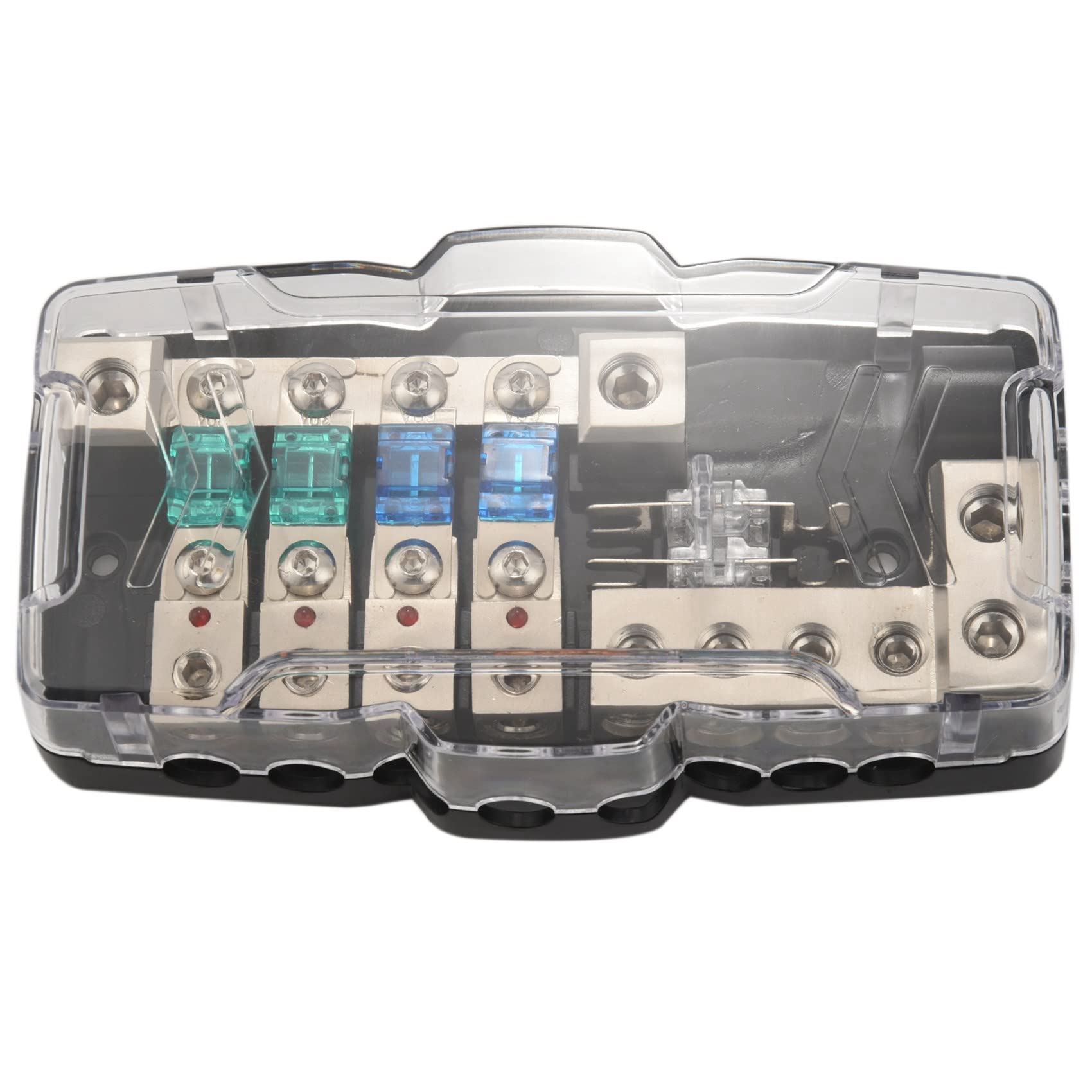 2 portafusibles multifunción LED para coche, estéreo, ANL, distribución 0/4Ga, 4 vías, caja de fusibles