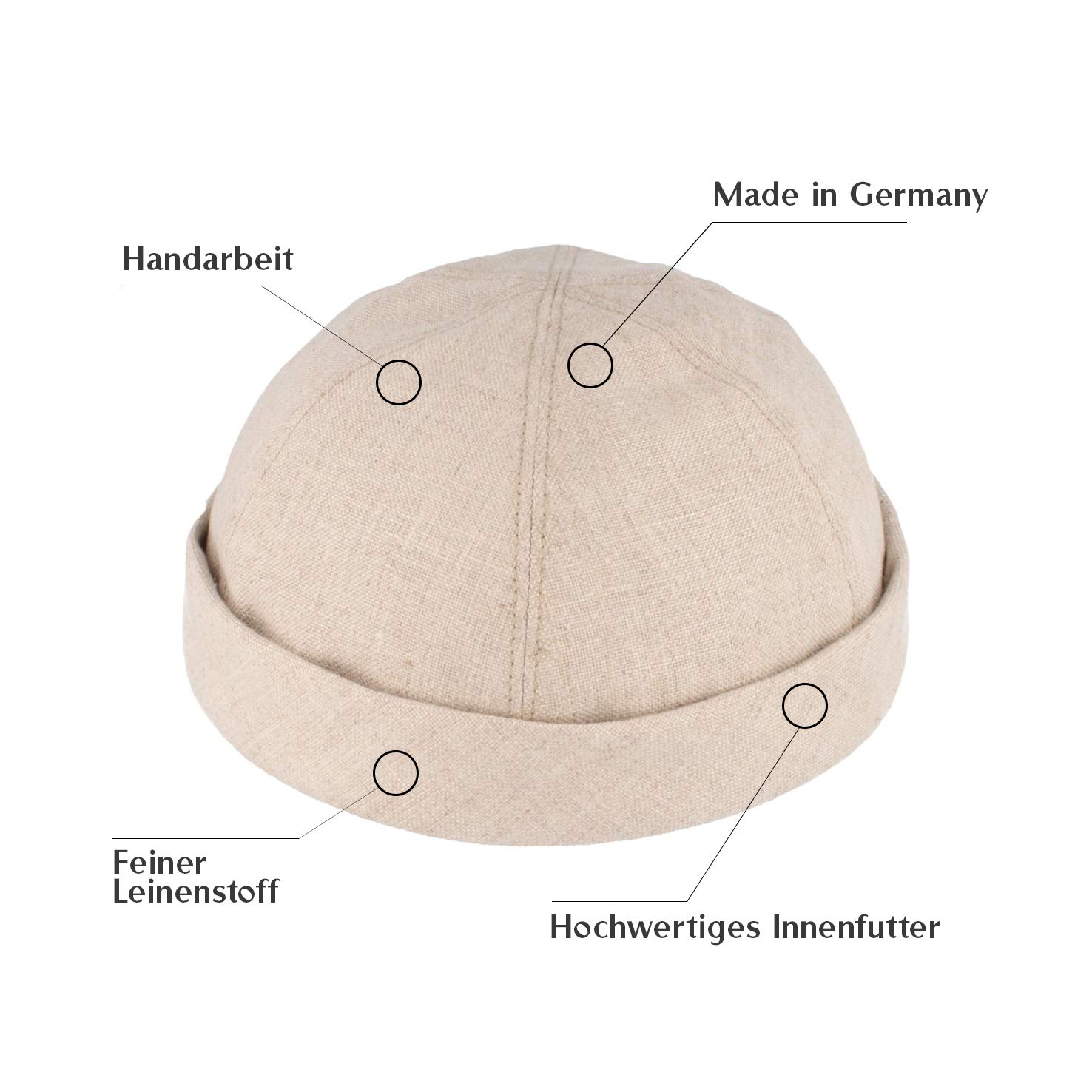 Bullani Sommer Docker-Cap Dockermütze Seemannsmütze 100% Leinen Kappe Bequem Hautverträglich