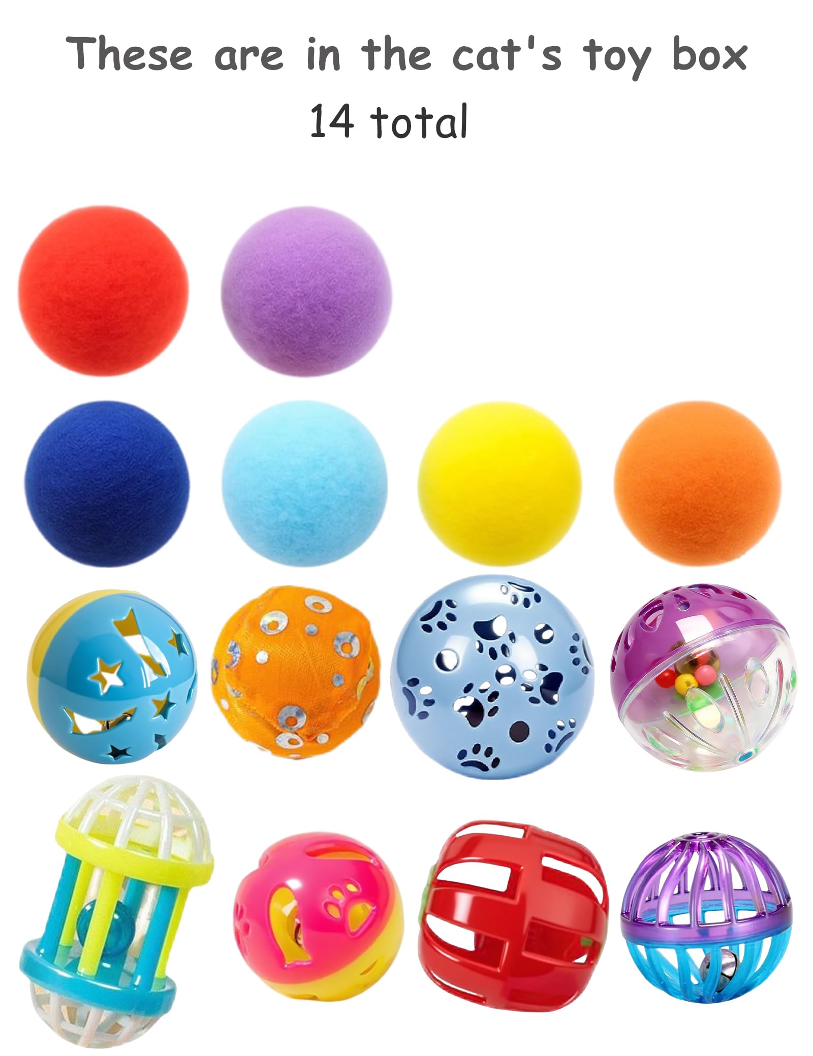 Paquete de juguetes para gatos con 15 juguetes surtidos, incluyendo bolas suaves y peludas, ratones de plumas y bolas de plástico resistentes, totalmente seguros y duraderos, diseñados para