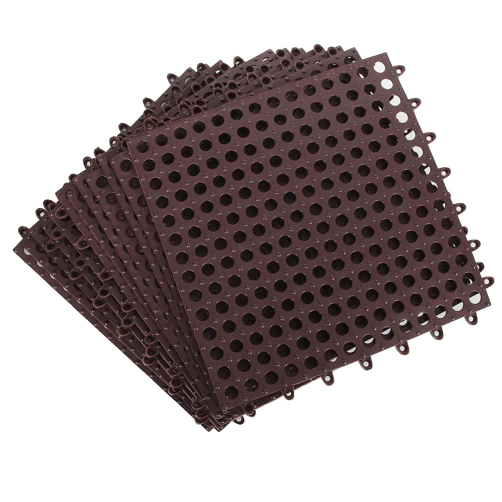 EXPERY 12PCS PVC Non-Slip Tile Splicing Waterproof Mat Drain Pool Shower Bath Kitchen Cushion 11.8'' x 11.8'' Mats Thin Type (Coffee)