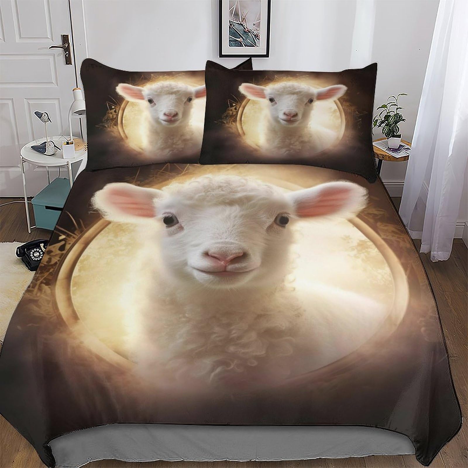 Sheep Soft Microfiber Duvet Cover with Pillowcases Comforter Cove Polyester Quilt Covers for Adults Teenager Kids Bedding Single(135x200cm)