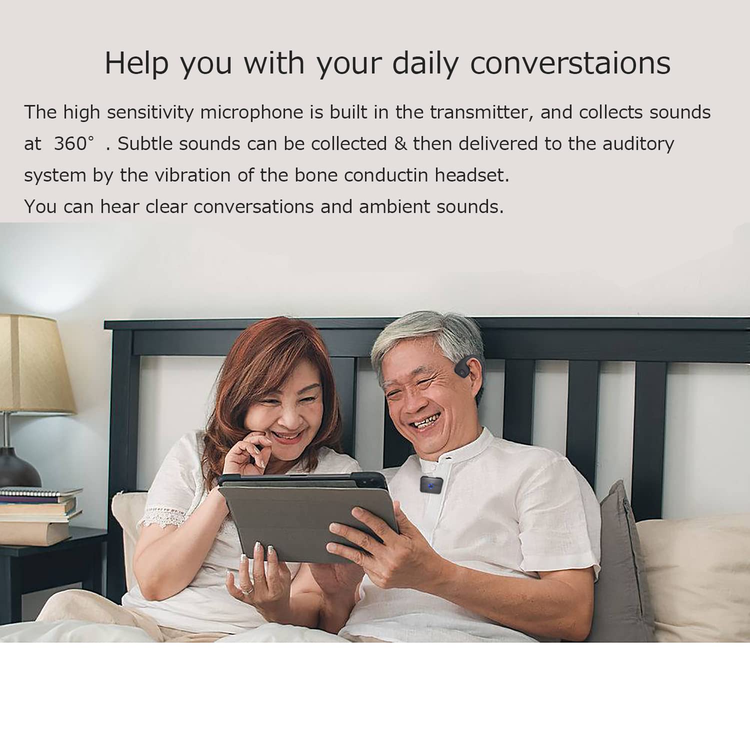 Cuffie wireless per ascolto con trasmettitore acustico, cuffie a conduzione ossea per anziani, ideali per TV e comunicazioni