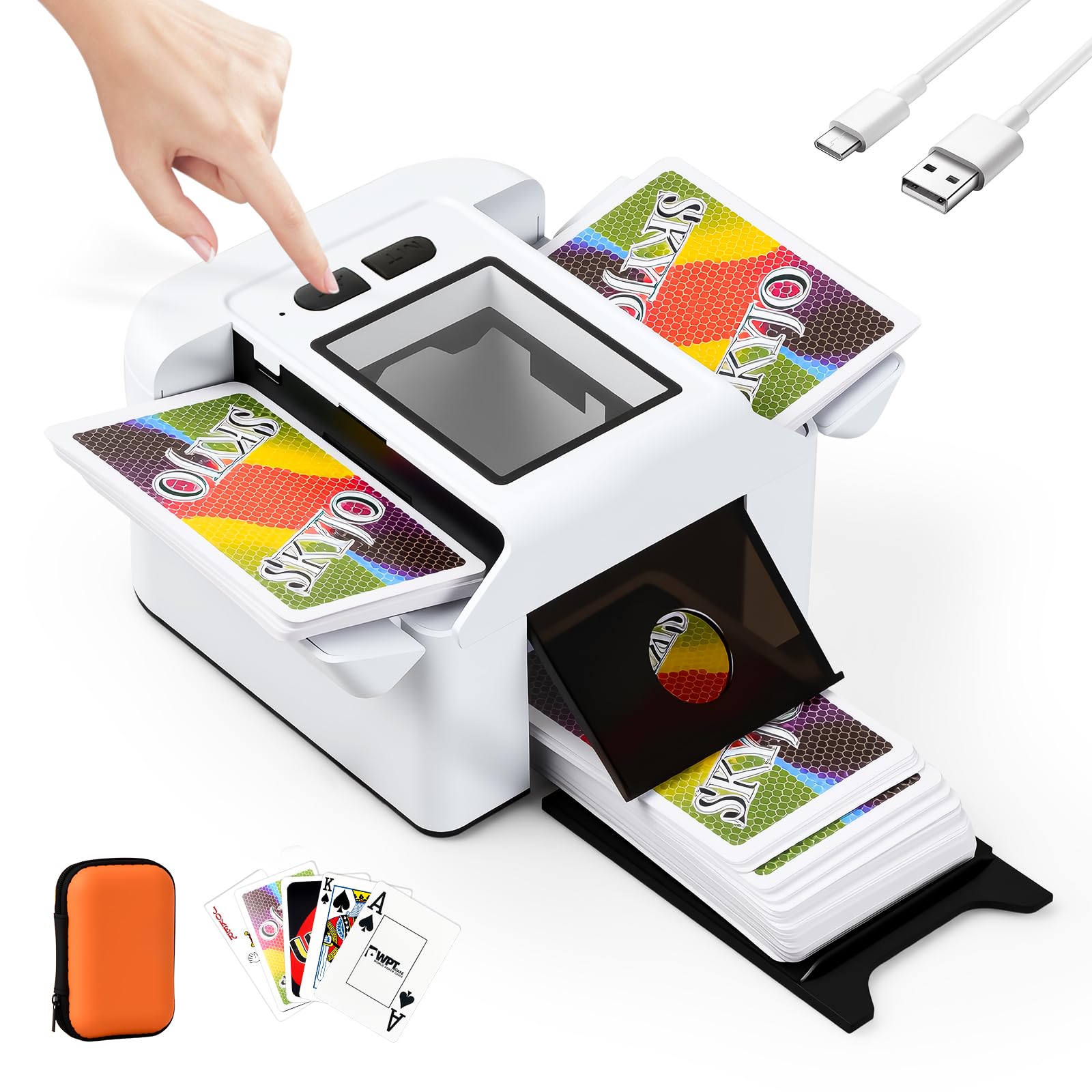 Mélangeur de Cartes Automatique,Melangeur de Carte électronique,Mélangeur Carte 1-2 Ponts,Mode Auto et Manuel,Rechargeable 2400mAh,pour Poker,Phase 10,Skip-Bo,Blackjack