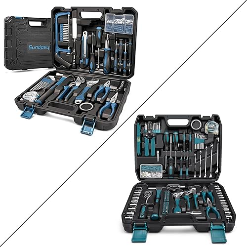Sundpey Kit de herramientas de 148 y 281 piezas - Juego de herramientas de reparación portátil completo para el hogar y el automóvil azul