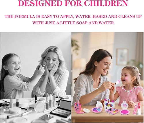 Miniatura 7 de Kit de maquillaje real para niñas, juego de maquillaje con bolsa de cosméticos de unicornio, no tóxico, lavable, perfecto cumpleaños, para niños