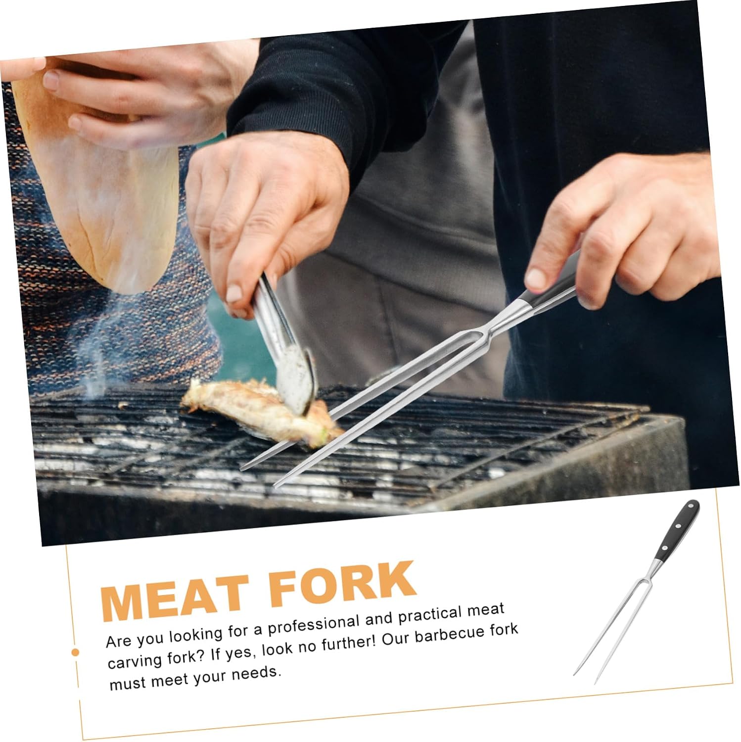 Stainless Steel Meat Carving Fork with Wooden Handle, Black