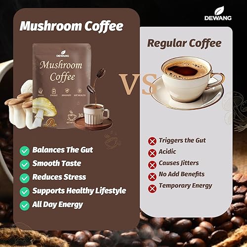 Miniatura 5 de Mezcla instantánea de café de hongos con 6 hongos con melena de león, cordyceps, reishi, trompeta rey, shiitake y cola de pavo Apoya la energía, la