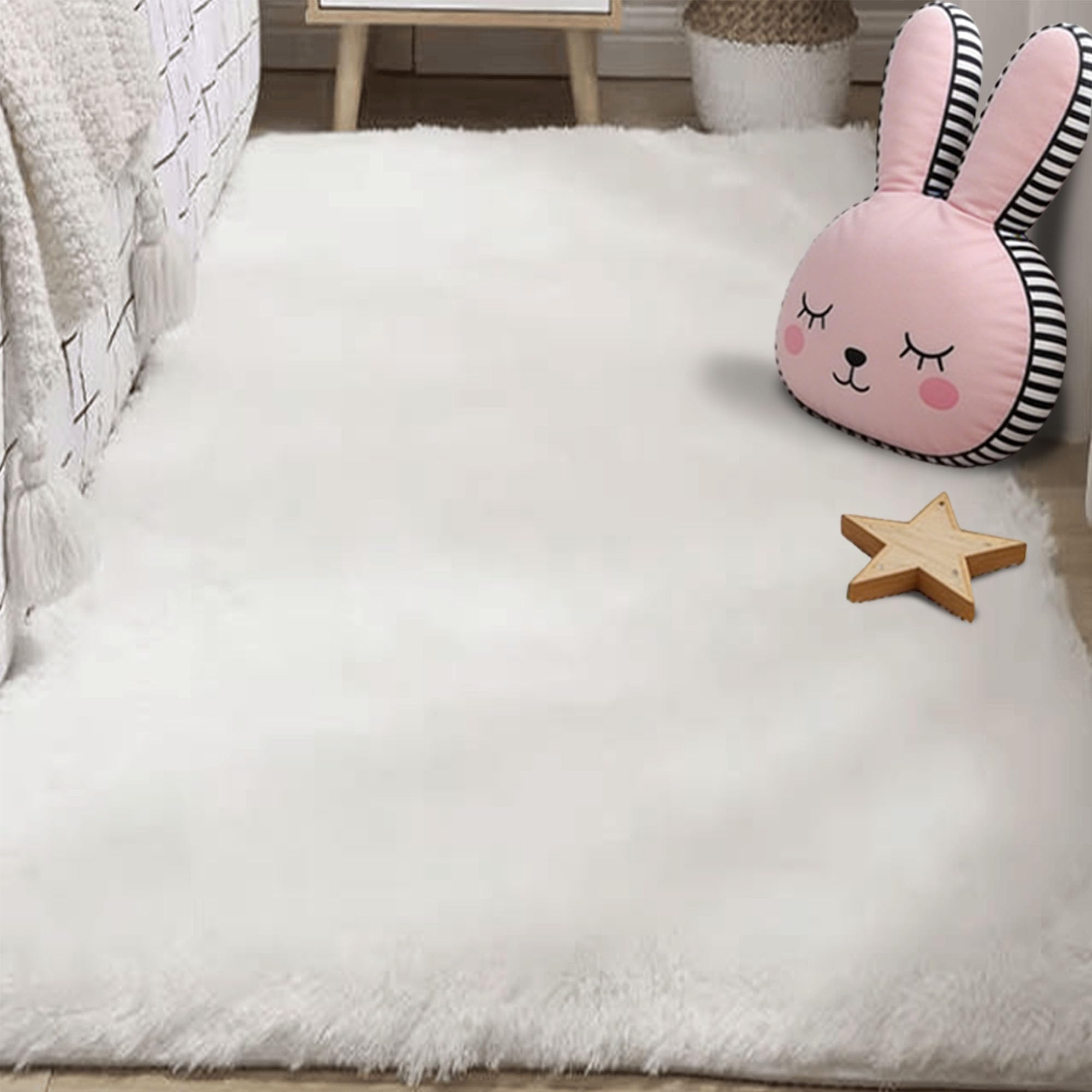 Tapis de chambre blanc 300 x 390 cm doux et antidérapant