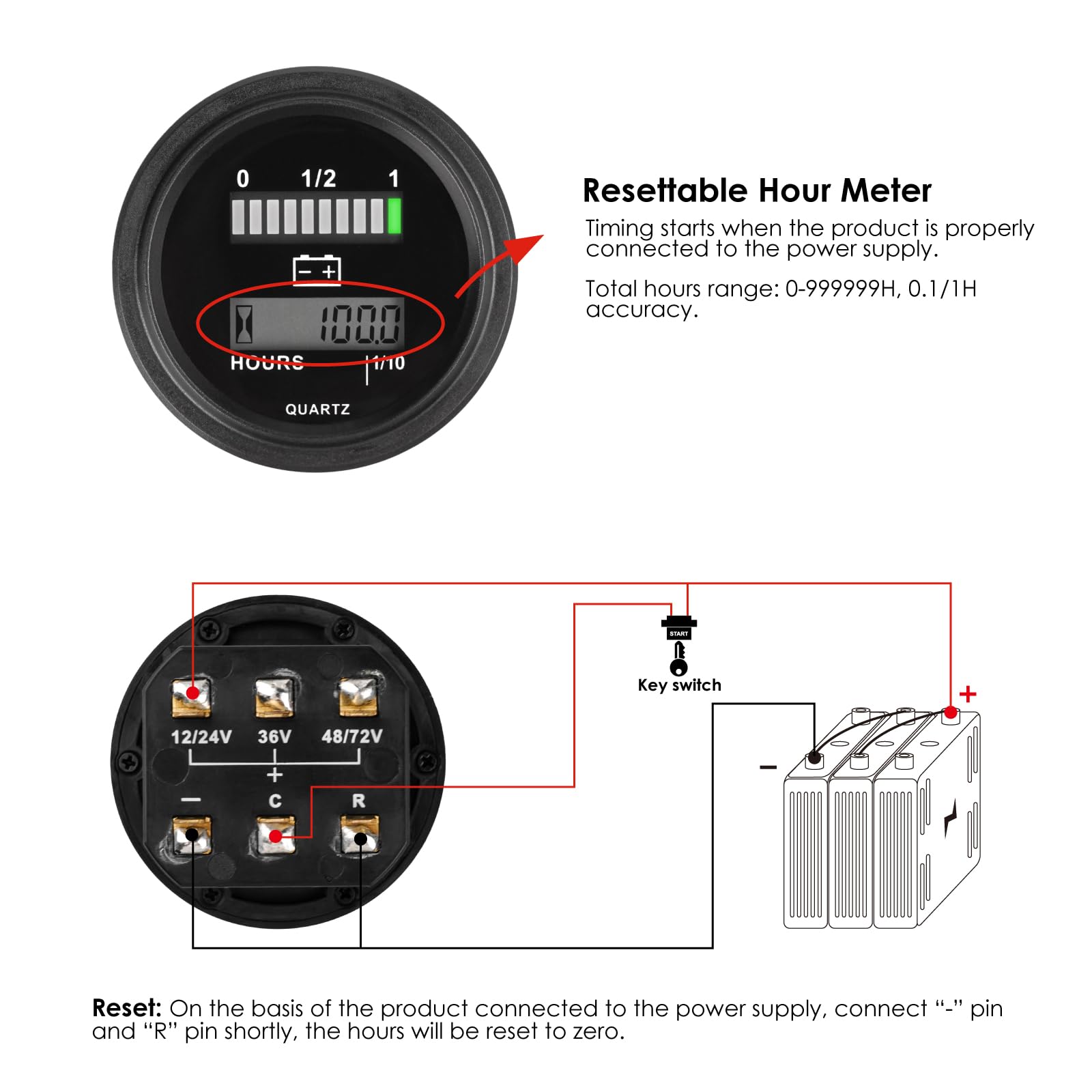Indicateur Batterie 12/24V 36V 48V – Étanche IP68, Pour Chariot Golf, Élévateur, Voiturette