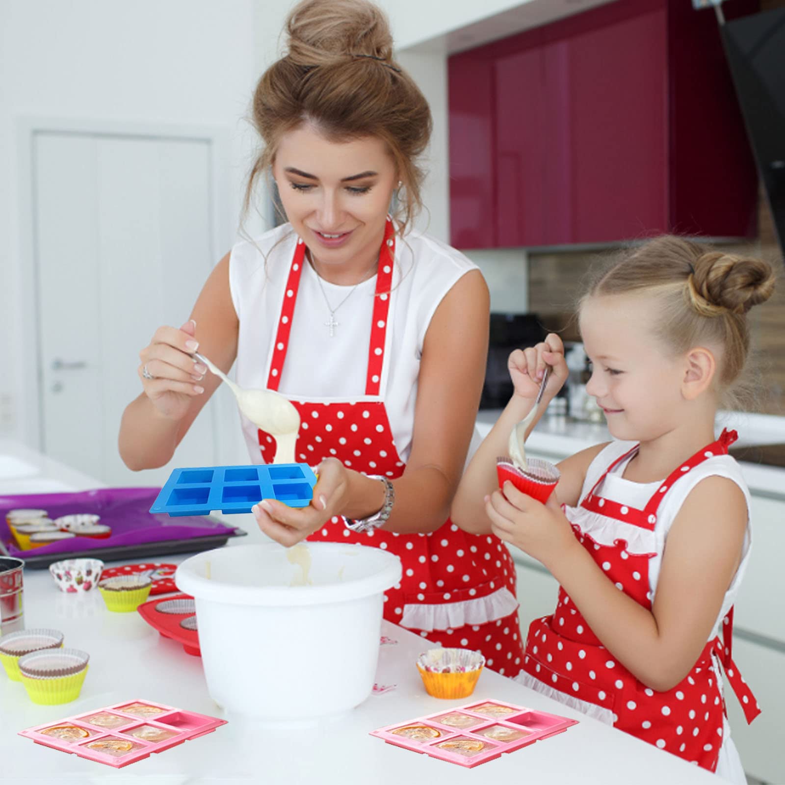 3 Moules En Silicone Pour Savon/Cupcakes - 6 Cavités Rectangulaires - Réutilisables, Allant Au Four & Lave-vaisselle