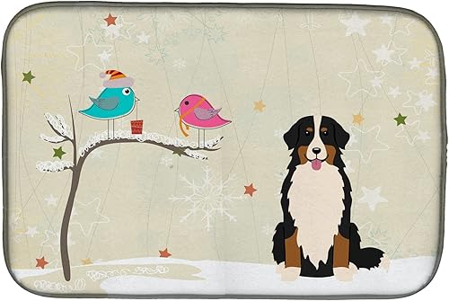 Caroline's Treasures BB2508DDM - Tapete de secado de platos de perro de montaña bernés con regalos de Navidad entre amigos, tapete absorbente para