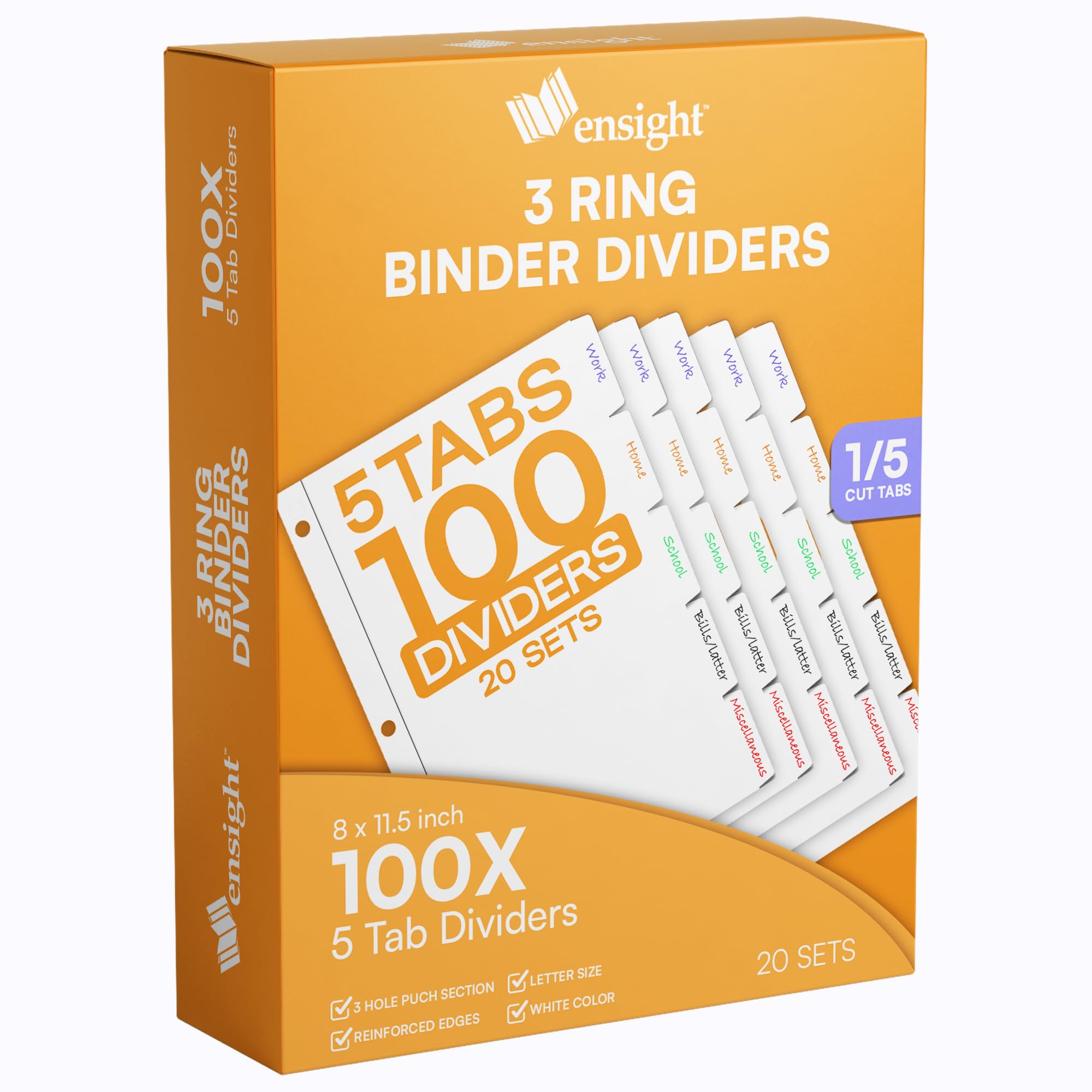 Amazon.com : Ensight 3 Ring Page Dividers Bulk, 1/5 Cut Tab