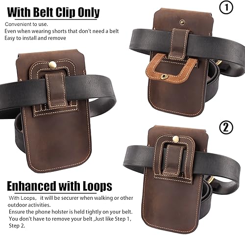 Miniatura 4 de Topstache Funda de cuero para cinturón, funda de teléfono celular con clip para cinturón para S23 S22, bolsa grande para teléfono iPhone 14 13 Pro,