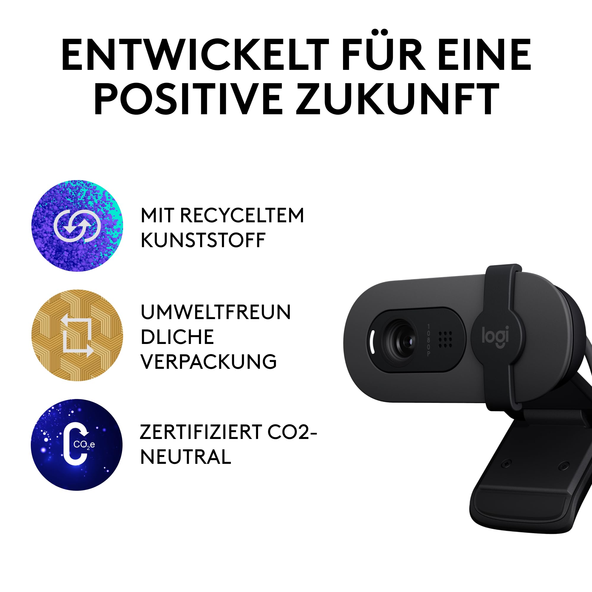 Logitech Brio 100 Full HD-Webcam, Auto-Lichtausgleich, integriertes Mikrofon, USB-A, Graphit