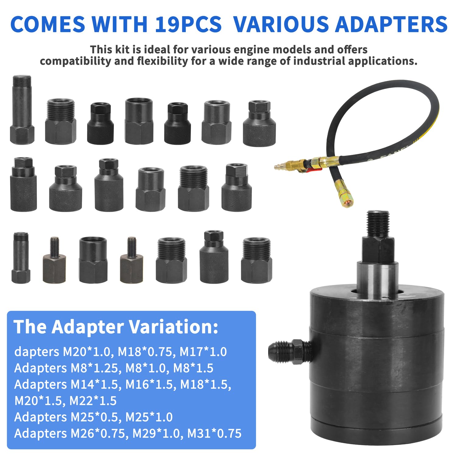 Extraction Injecteur Facile Kit Extracteur Injecteurs Pneumatique FreeTec - 24 Pièces - Air Comprimé 5-8 Bars - Pour Diesel Adaptateurs Injecteurs