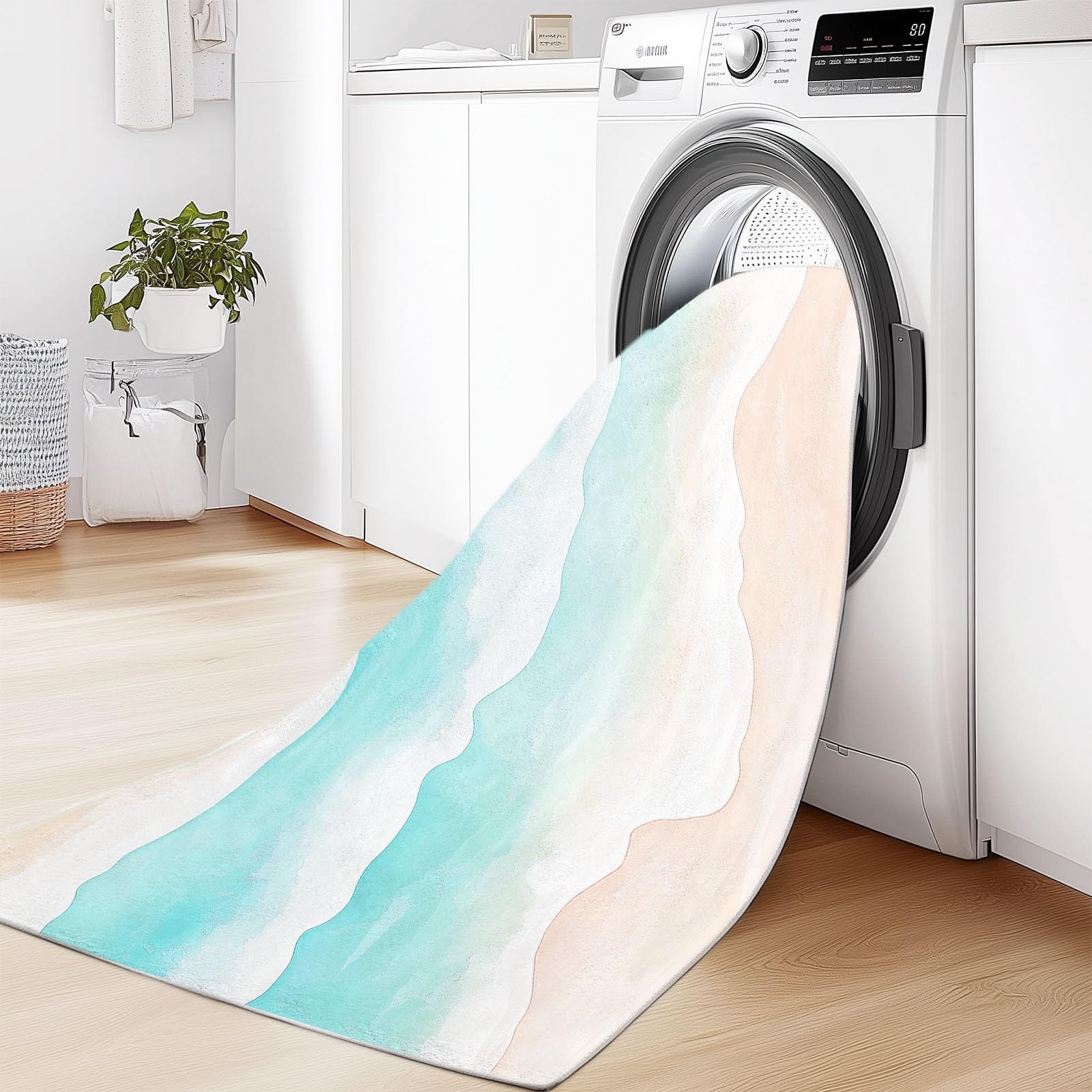 Générique 140 x 200 cm Tapis de Salon Moderne, Rayure de Vague de Plage Tapis de Chambre Super Doux Poil Court Lavable en Machine Abstrait Côtier pour Salle à Manger et Bureau