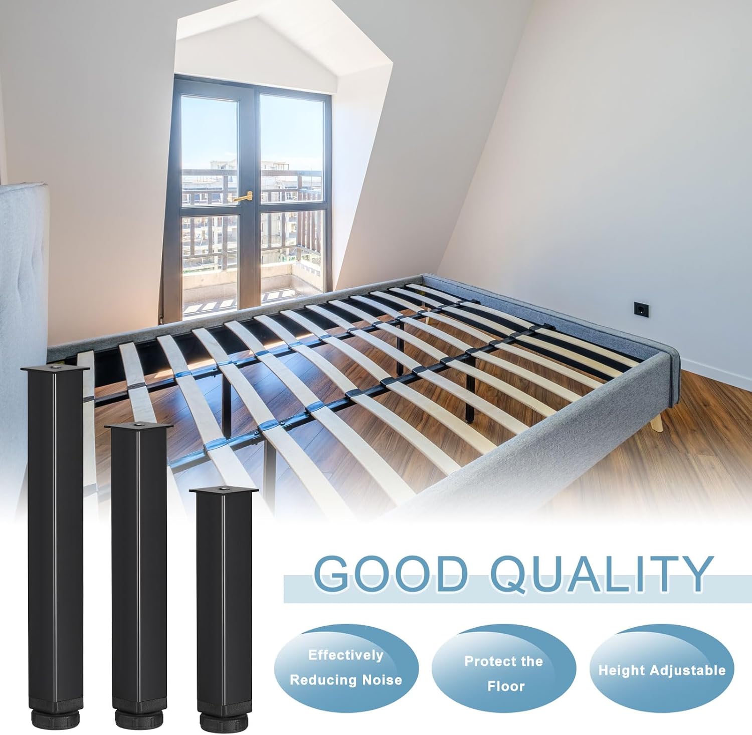 uxcell 4pcs Adjustable Height Bed Frame Support Legs, Bed Frame Center Support Leg Bed Legs Replacement Frame Slat Feet Risers(180mm-200mm/7.1"-7.9") for Furniture Cabinet, Black