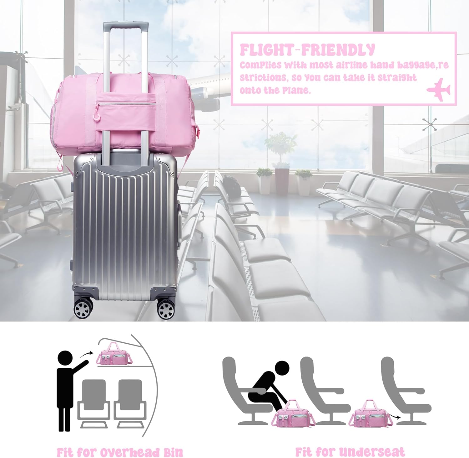 Rolling Duffle Bag with Wheels Women Travel Bag with Wheels Weekender Bags for Women with Toiletry Bag Carry On Luggage Overnight Bag for Women with Shoes Compartment - Image 6