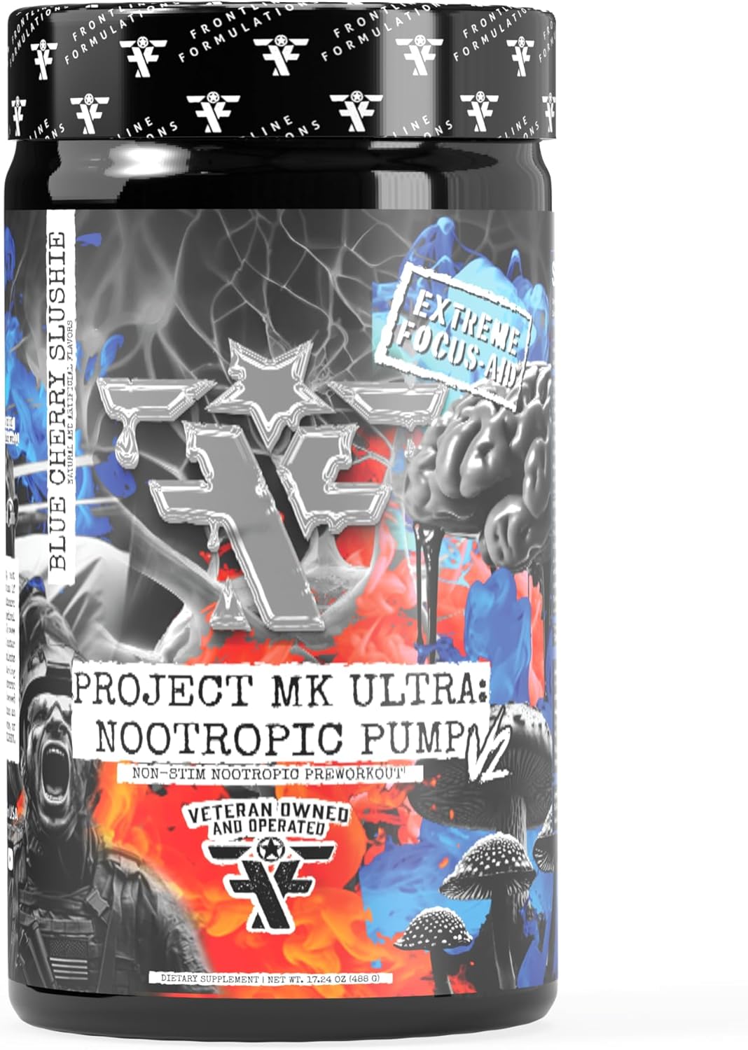 Project MK Ultra V2 Pre-Workout, Non-Stimulant, Caffeine-Free Pump and Hydration Formula, Stackable Nootropic Support, Blue Cherry Slushie