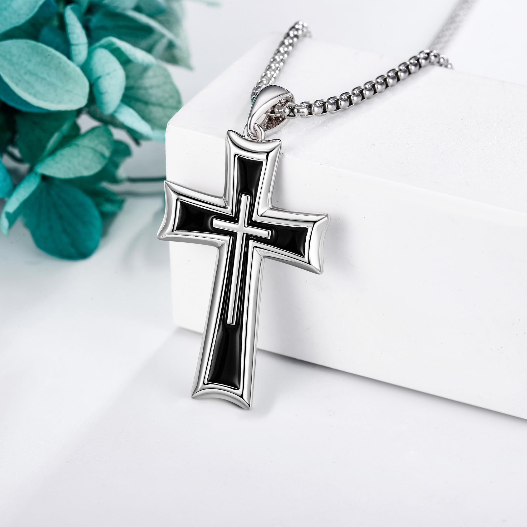 POPLYKE Kreuz Kette 925 Sterling Silber Jesus Kruzifix Kette Christian Halskette Männer St Michael St Benedikt St George kette Amulet Medal Schmuck 18-22"