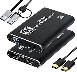 Placa de captura de vídeo, cartão de captura USB3.0 4K HDMI Loop-Out, captura de videogame para streaming PS5, Nintendo Switch, câmera, PC, OBS, 1080p 60FPS, captura de áudio e vídeo, HDMI para USB