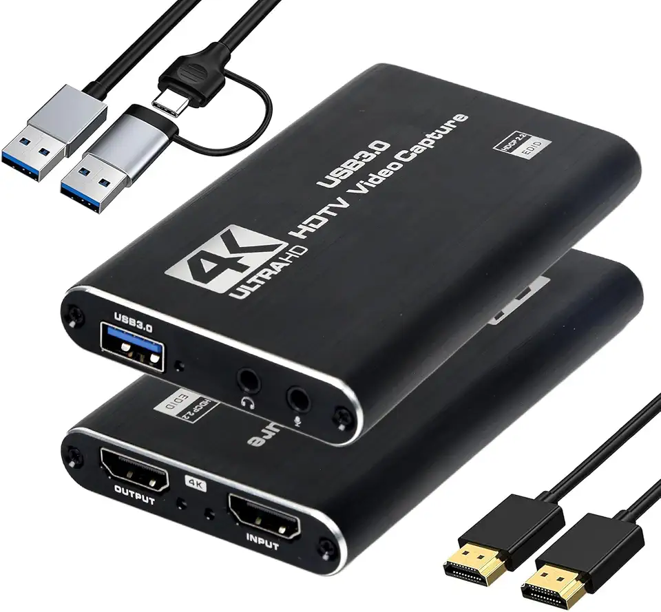 Placa de captura de vídeo, cartão de captura USB3.0 4K HDMI Loop-Out, captura de videogame para streaming PS5, Nintendo Switch, câmera, PC, OBS, 1080p 60FPS, captura de áudio e vídeo, HDMI para USB
