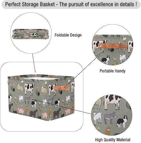 Miniatura 3 de Cesta de almacenamiento de animales de granja, cestas de almacenamiento plegables grandes de vaca, oveja, gallo, organizador de tela, cubos de