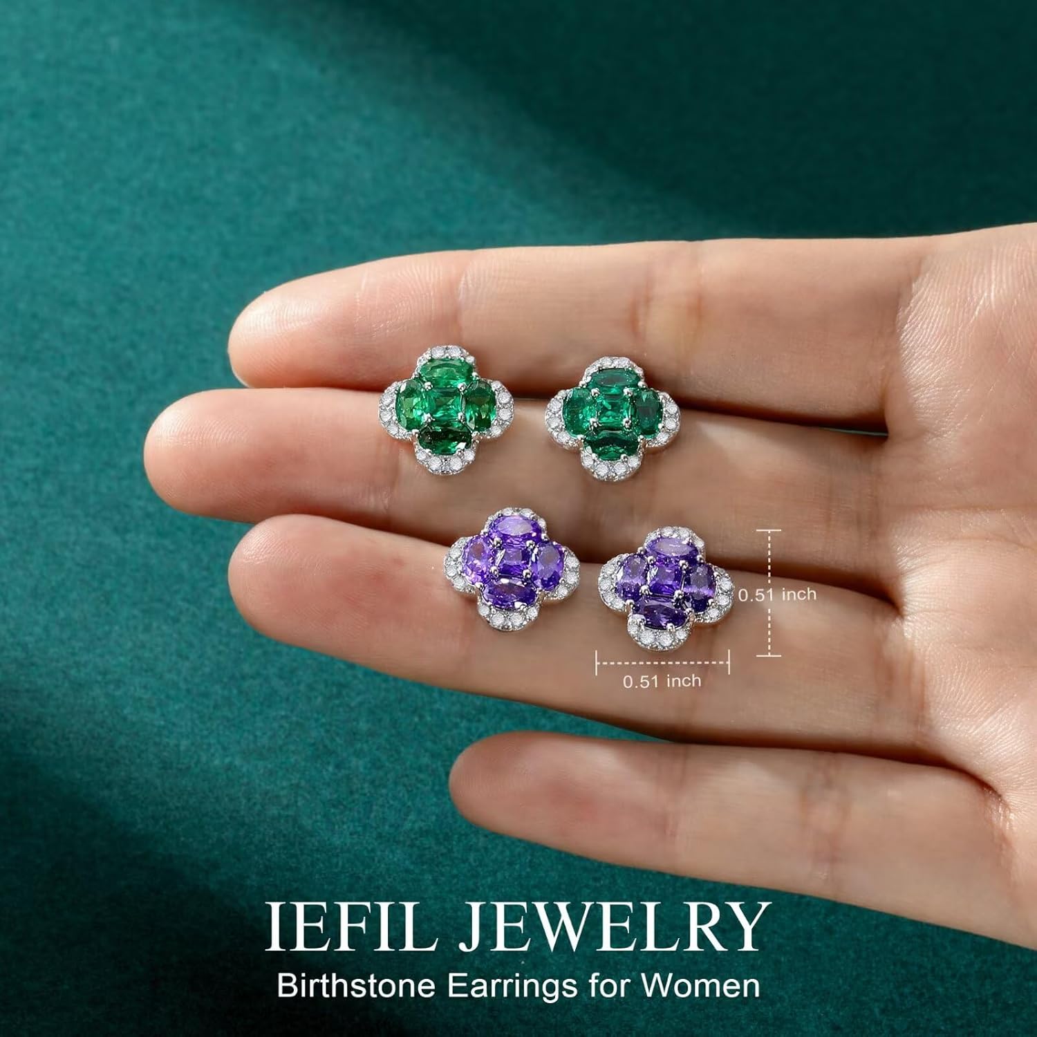 Iefil Mothers Day Gifts for Wife - 925 Sterling Silver Clover Birthstone Earrings, Birthday Mothers Day Gifts for Mom Wife Daughter