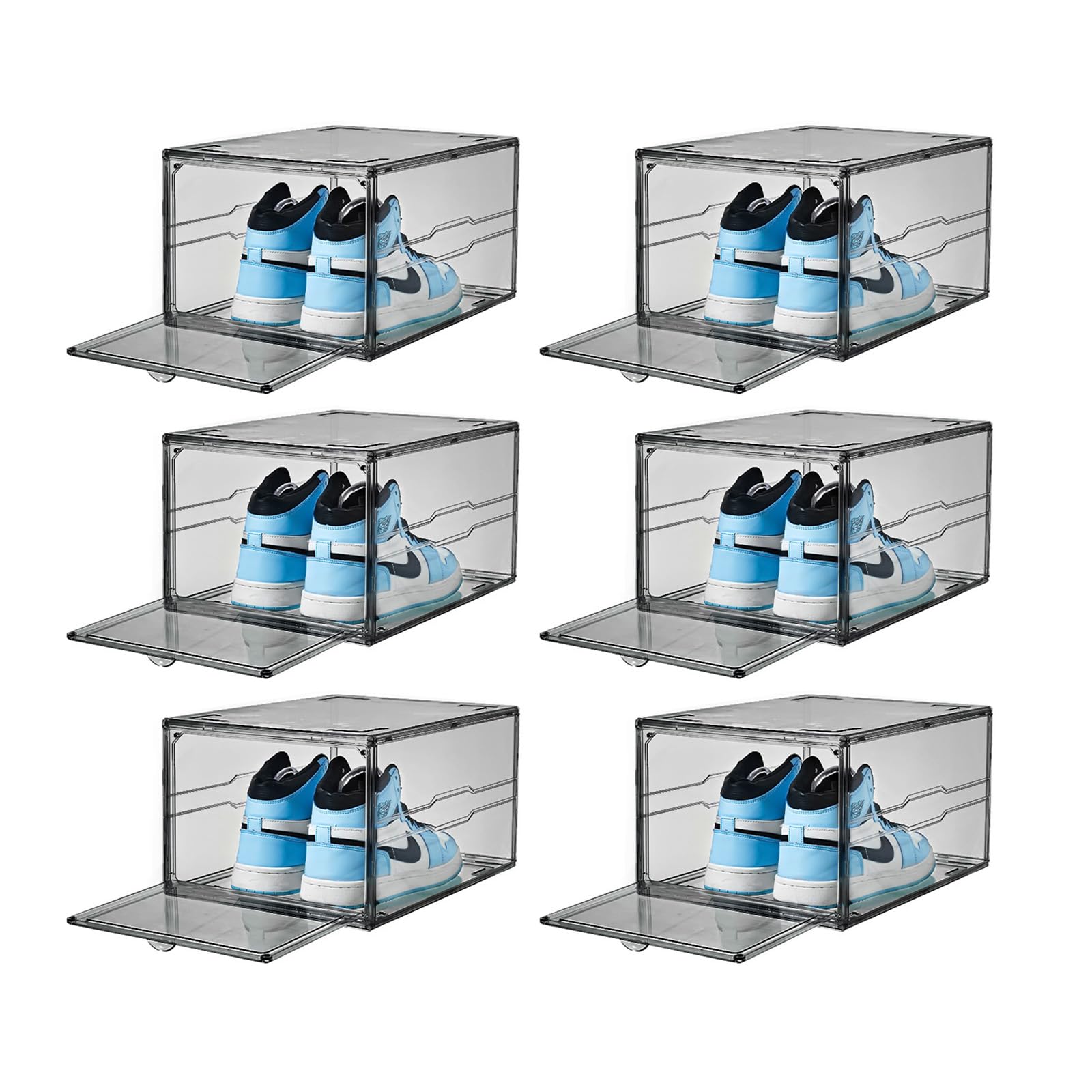MECC 6 Piezas Cajas para Zapatos Transparentes Plástico Duro，Organizador de Zapatos Apilable，Caja de Almacenamiento Grande con Tapa 37x27x20cm，Caja de Exhibición de Acrílico